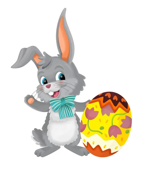 动画片愉快的复活节兔子与复活节蛋在白色背景 例证为孩子 — 图库照片