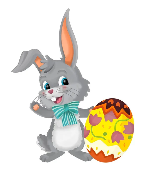 Cartoon Szczęśliwy Królik Wielkanoc Pisanka Białym Tle Ilustracja Dla Dzieci — Zdjęcie stockowe