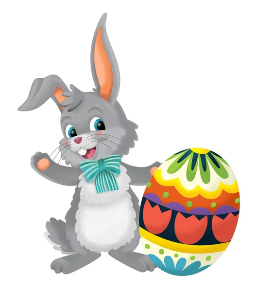 Cartoon Happy Easter Rabbit Easter Egg White Background Illustration Children — Stock Photo, Image