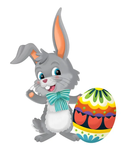 Cartoon Happy Easter Rabbit Easter Egg White Background Illustration Children — Stock Photo, Image