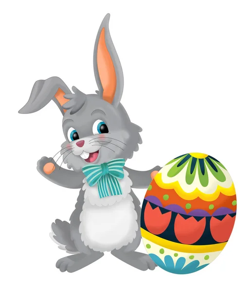 cartoon happy easter rabbit with easter egg on white background - illustration for children