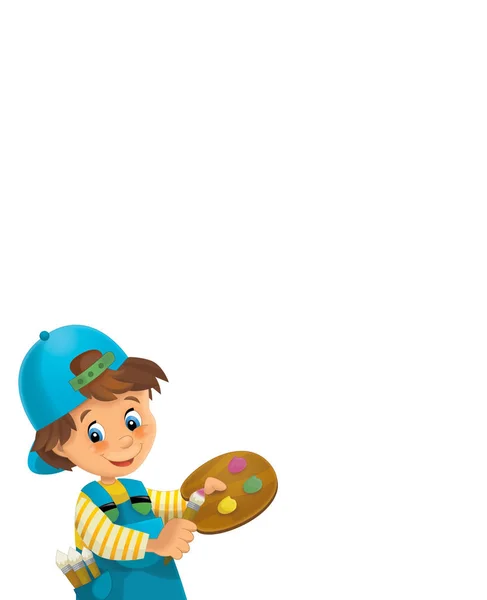 Cartoon Scene Kid Boy Painting White Background Illustration Children — Stock Photo, Image