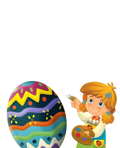 Cartoon Gelukkig Scène Met Jongen Meisje Schilderij Reus Easter Egg — Stockfoto