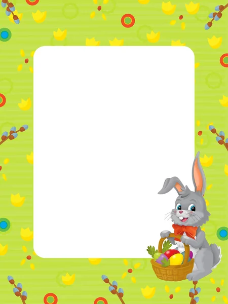 cartoon scene with kid easter bunny painting with frame on white background - illustration for children