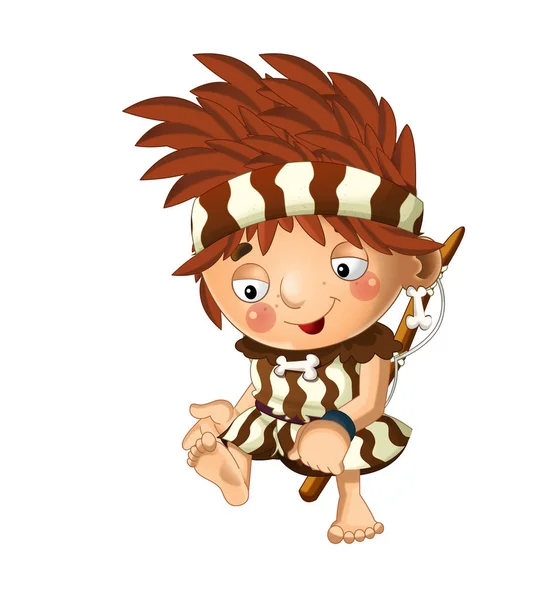 Cartoon Scene Happy Caveman Barbarian Warrior Fisherman White