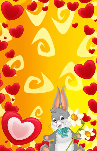 Cartoon frame with hearts and rabbit with flowers valentines - illustration for children