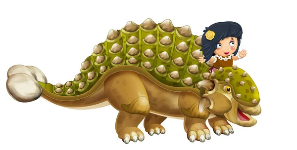 Cartoon Dinosaur Euoplocephalus Caveman Riding Him Isolated White Background Illustration — Stock Photo, Image