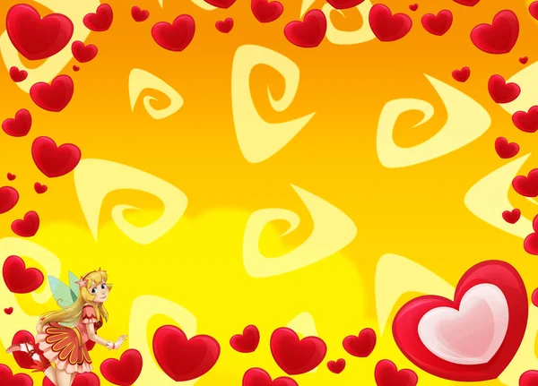 Cartoon Frame Hearts Valentines Flying Fairy Illustration Children — Stock Photo, Image