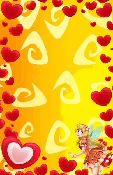 Cartoon Frame Hearts Valentines Flying Fairy Illustration Children — Stock Photo, Image