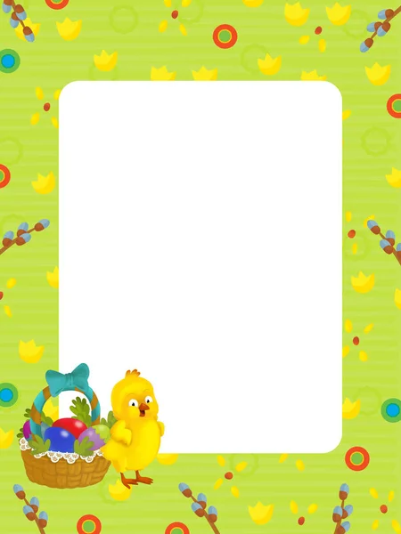 卡通场景与孩子复活节鸡绘画与框架在白色背景 例证为孩子 — 图库照片