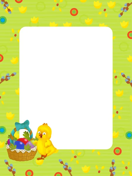 卡通场景与孩子复活节鸡绘画与框架在白色背景 例证为孩子 — 图库照片
