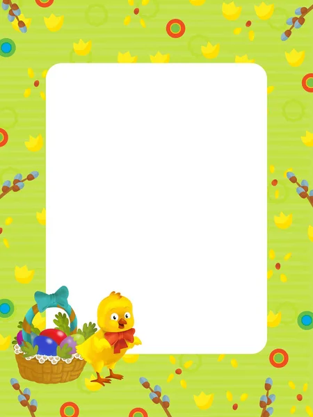 Cartoon Scene Kid Easter Chicken Painting Frame White Background Illustration — Stock Photo, Image