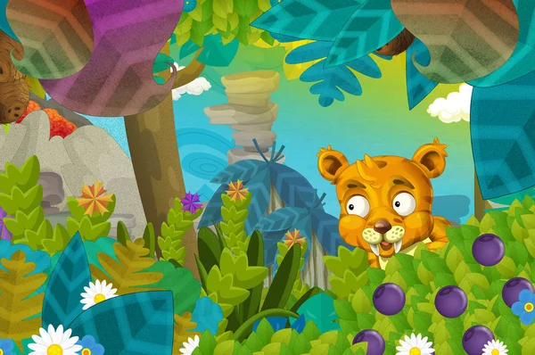 Zeichentrickszene Mit Säbelzahntiger Dschungel Für Kinder — Stockfoto