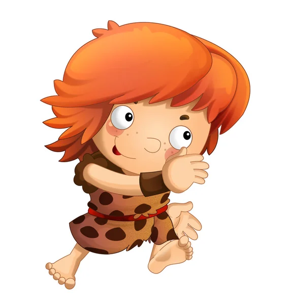 Cartoon Scene Happy Caveman Barbarian Warrior White Background Illustration Children — Stock Photo, Image