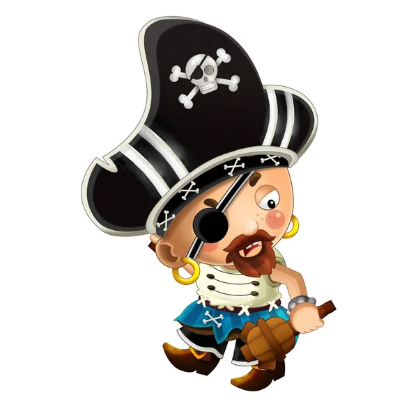 Cena Dos Desenhos Animados Com Capitão Homem Pirata Fundo Branco — Fotografia de Stock