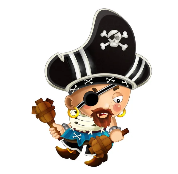 Cena Dos Desenhos Animados Com Capitão Homem Pirata Fundo Branco — Fotografia de Stock