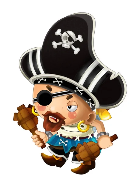 Cartoon Scene Pirate Man Captain Sword His Back White Background — Stock Photo, Image