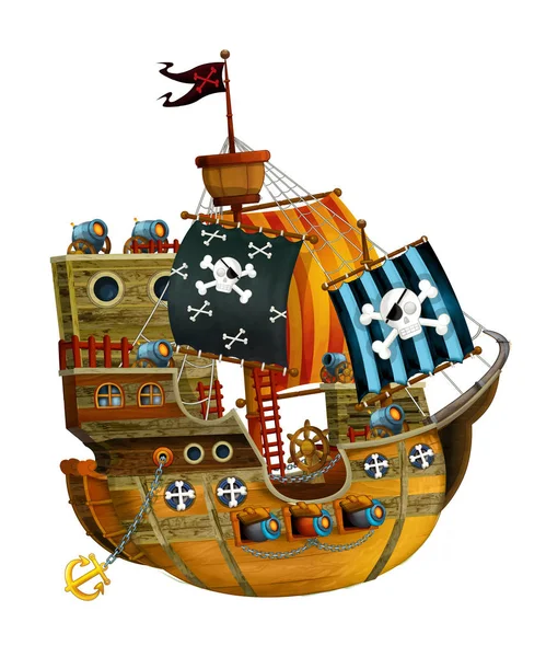 Cartoon Pirate Ship Still Hot Cannons White Background Illustration Children — Stock Photo, Image