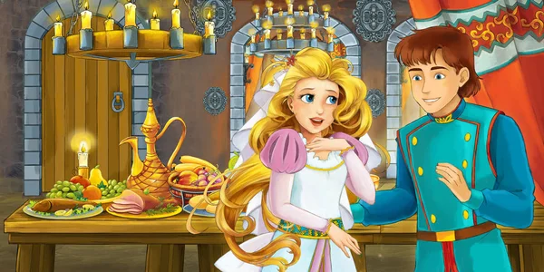 Dibujos Animados Escena Cuento Hadas Con Príncipe Princesa Casados Pareja — Foto de Stock