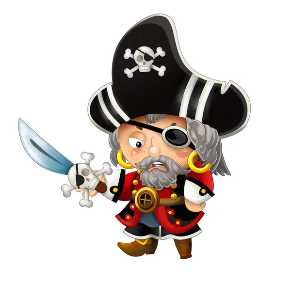 Kreslená Scéna Pirátským Kapitánem Mečem Zádech Bílém Pozadí Ilustrace Pro — Stock fotografie