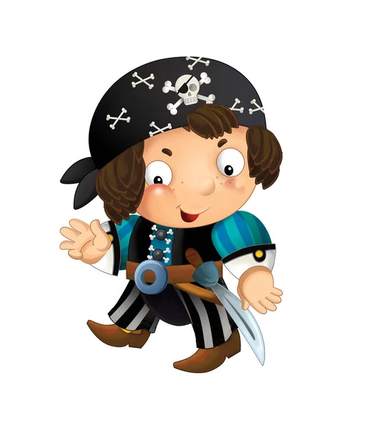 Cartoon Scene Met Piraat Man Kapitein Met Zwaard Zijn Rug — Stockfoto
