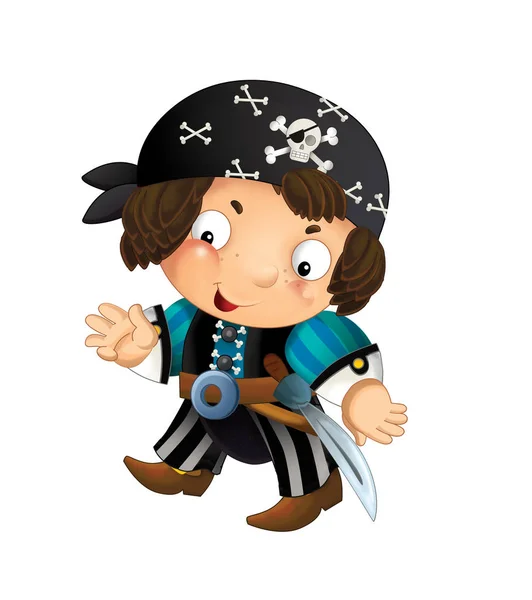 Cartoon Scene Pirate Man Captain Sword His Back White Background — Stock Photo, Image