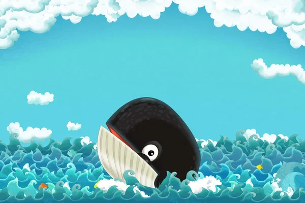 Scena Dei Cartoni Animati Con Balena Che Nuota Fuori Dall — Foto Stock