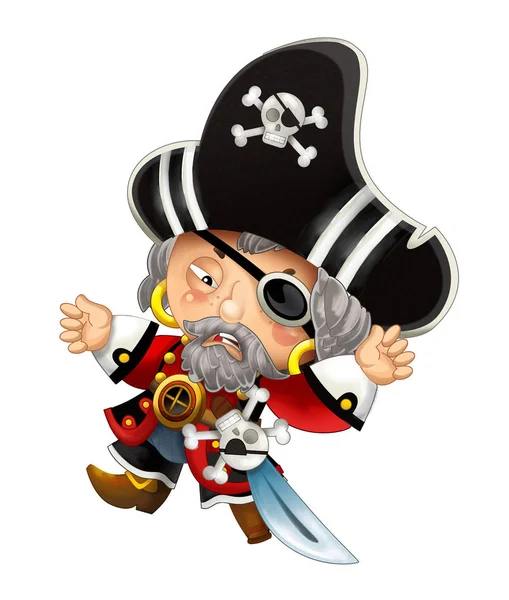 Kreslený Scény Kapitánem Pirátské Muž Bílém Pozadí Ilustrace Pro Děti — Stock fotografie