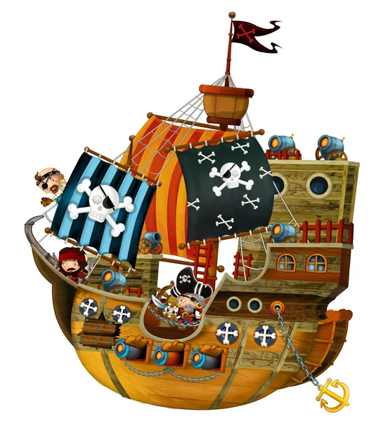 Cartoon Pirate Ship Cannons White Background Illustration Children — Stock Photo, Image