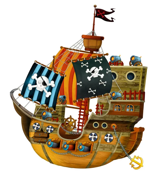 Barco Pirata Dibujos Animados Con Cañones Sobre Fondo Blanco Ilustración — Foto de Stock