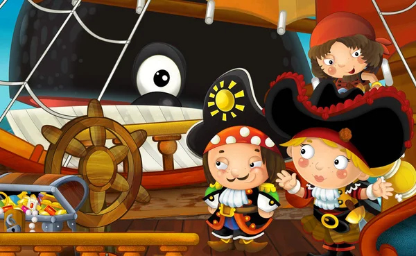 Scena Del Cartone Animato Con Nave Pirata Che Naviga Attraverso — Foto Stock