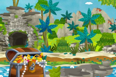 ormanda - illüstrasyon çocuklar için hazine ile çizgi film sahne