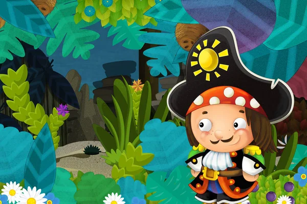 Cartoon Scène Met Piraat Jungle Illustratie Voor Kinderen — Stockfoto