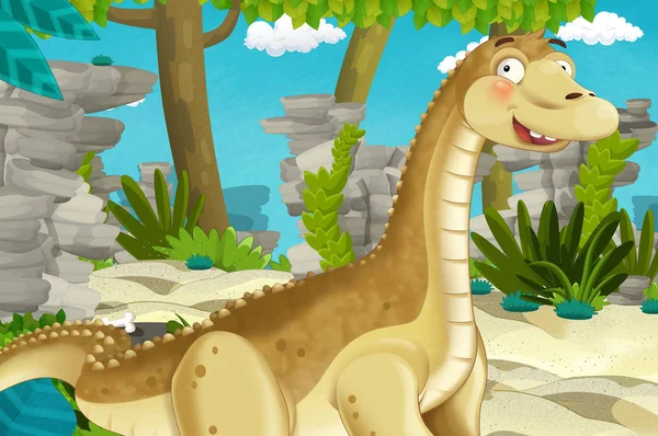 Cartoon Scene Dinosaur Diplodocus Apatosaurus Jungle Nature Background Illustration Children — Stock Photo, Image