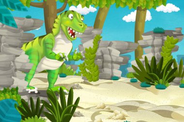ormanda dinozor Tyrannosaurus Rex ile karikatür sahne-çocuklar için illüstrasyon
