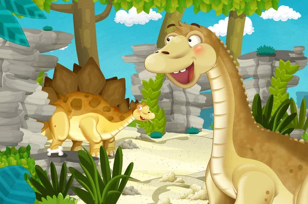 Cena Dos Desenhos Animados Com Dinossauro Apatosaurus Diplodocus Com Alguns — Fotografia de Stock