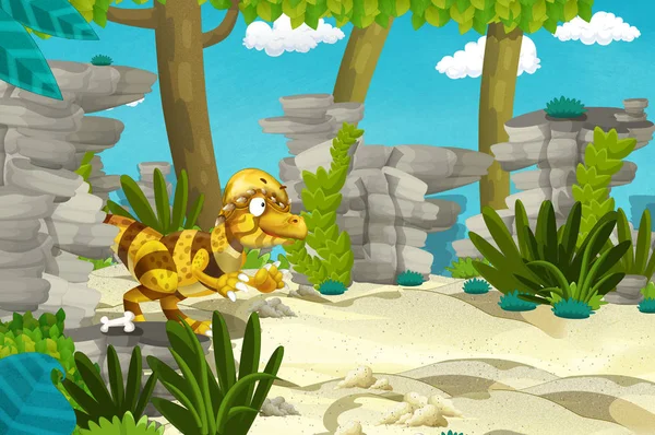 cartoon scene with dinosaur in the jungle - illustration for children