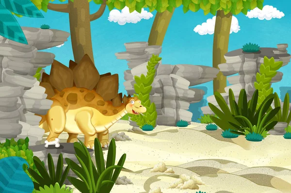 cartoon scene with dinosaur in the jungle - illustration for children