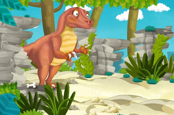 cartoon scene with dinosaur raptor in the jungle - illustration for children