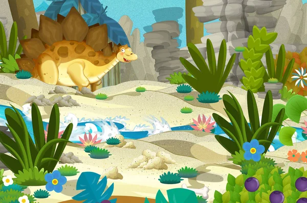 Zeichentrickszene Mit Dinosaurier Dschungel Stegosaurus Illustration Für Kinder — Stockfoto