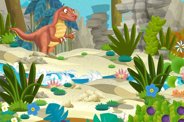 Escena Dibujos Animados Con Dinosaurios Selva Ilustración Para Niños — Foto de Stock