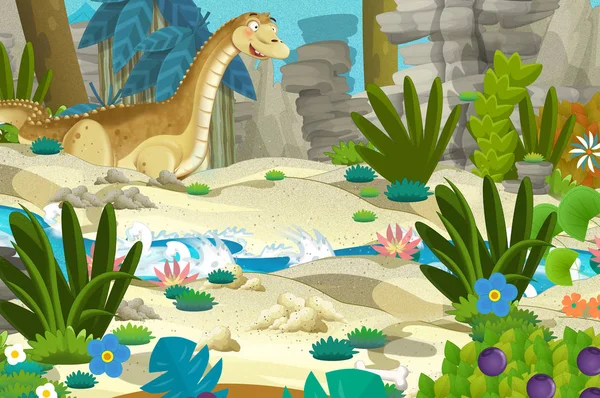Zeichentrickszene Mit Dinosaurier Apatosaurus Diplodocus Dschungel Illustration Für Kinder — Stockfoto