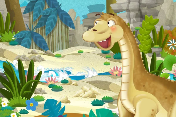 Scène Dessin Animé Avec Dinosaure Apatosaurus Diplodocus Dans Jungle Illustration — Photo