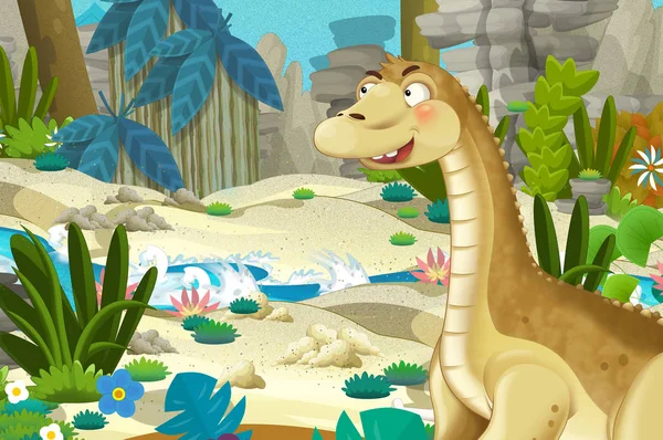 Cartoon Scene Dinosaur Apatosaurus Diplodocus Jungle Illustration Children — Stock Photo, Image