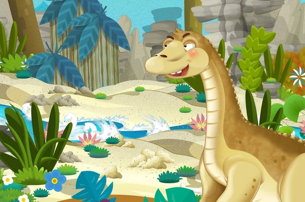 Kreslená Scéna Dinosaurem Apatosaurus Diplodocus Džungli Ilustrace Pro Děti — Stock fotografie