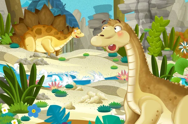 Scène Dessin Animé Avec Dinosaure Apatosaurus Diplodocus Avec Autre Dinosaure — Photo