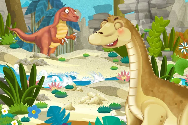 Scène Dessin Animé Avec Dinosaure Apatosaurus Diplodocus Avec Autre Dinosaure — Photo