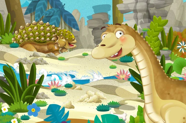 Zeichentrickszene Mit Dinosaurier Apatosaurus Diplodocus Mit Einem Anderen Dinosaurier Dschungel — Stockfoto
