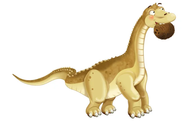 Cartoon Dinosaurier Diplodocus Apatosaurus Mit Kokosnuss Illustration Für Kinder — Stockfoto