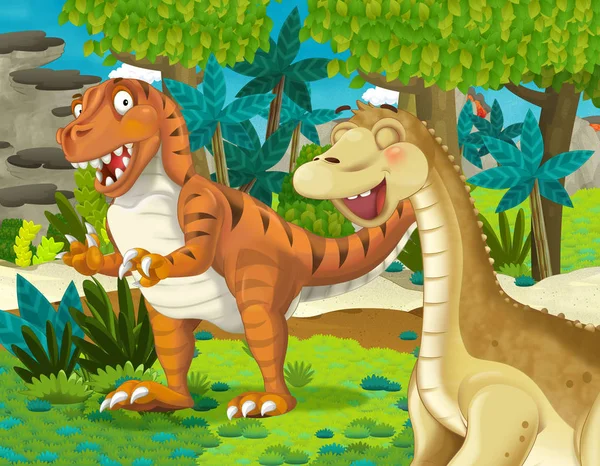 Γελοιογραφία Σκηνή Τον Αποτόσαυρος Δεινόσαυρο Διαπλοντόδικο Κάποιο Άλλο Δεινόσαυρο Στο — Φωτογραφία Αρχείου
